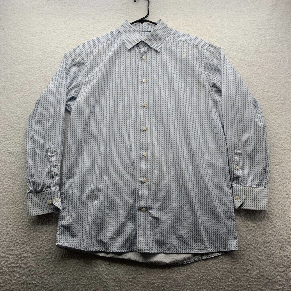 Eton Contemporary Fit Poplin Shirt Mens 41 16 L Blue White Geometric Preppy Club